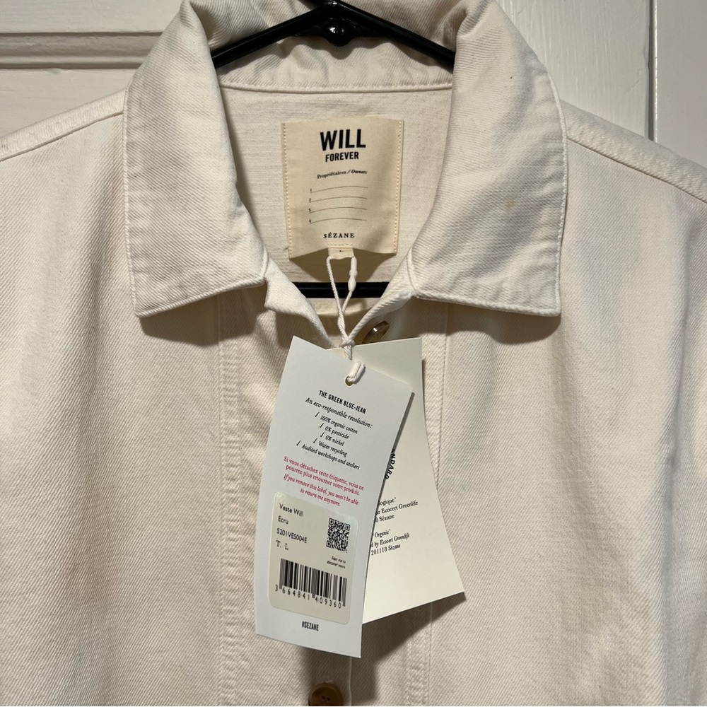 Sézane Cream Ecru Will Chore Coat Button-Front Overshirt Jacket - Picture 7 of 7